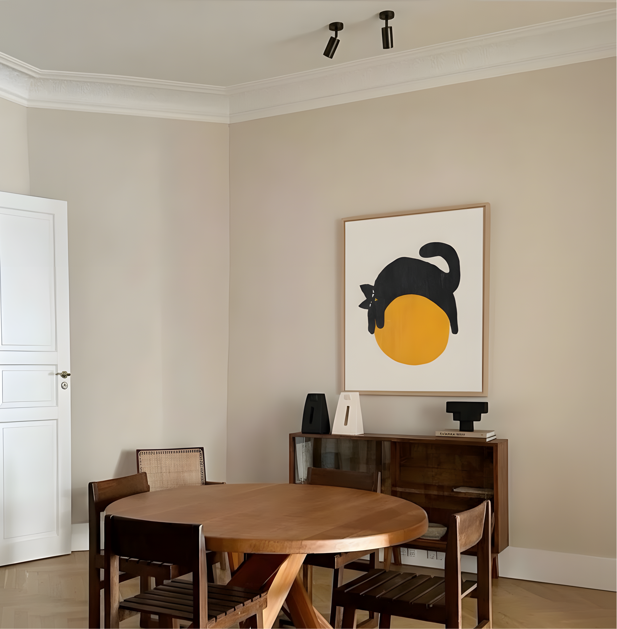 Black Cat and Orange Ball Illustrati