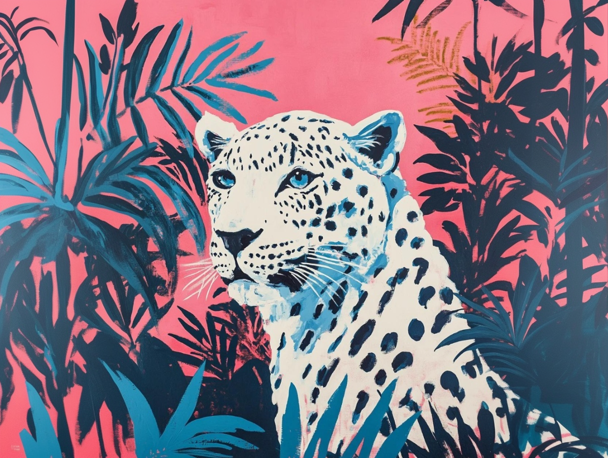 Snow Leopard in the Pink Jungle