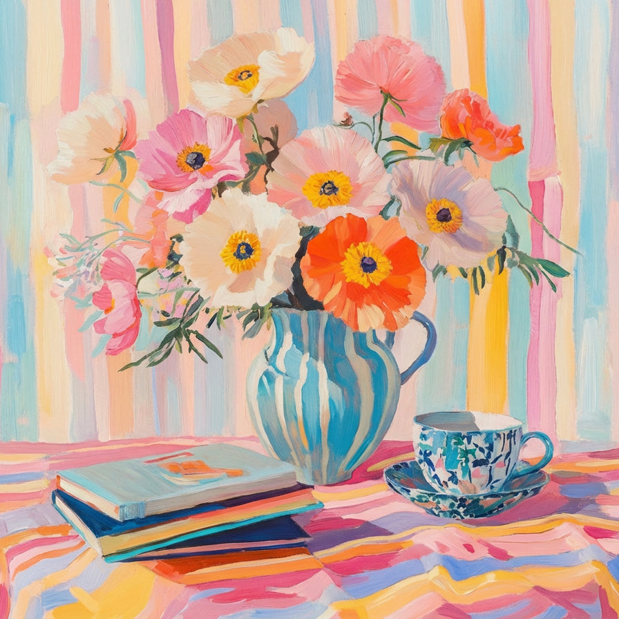 Colorful Poppy Still Life Oil Painting