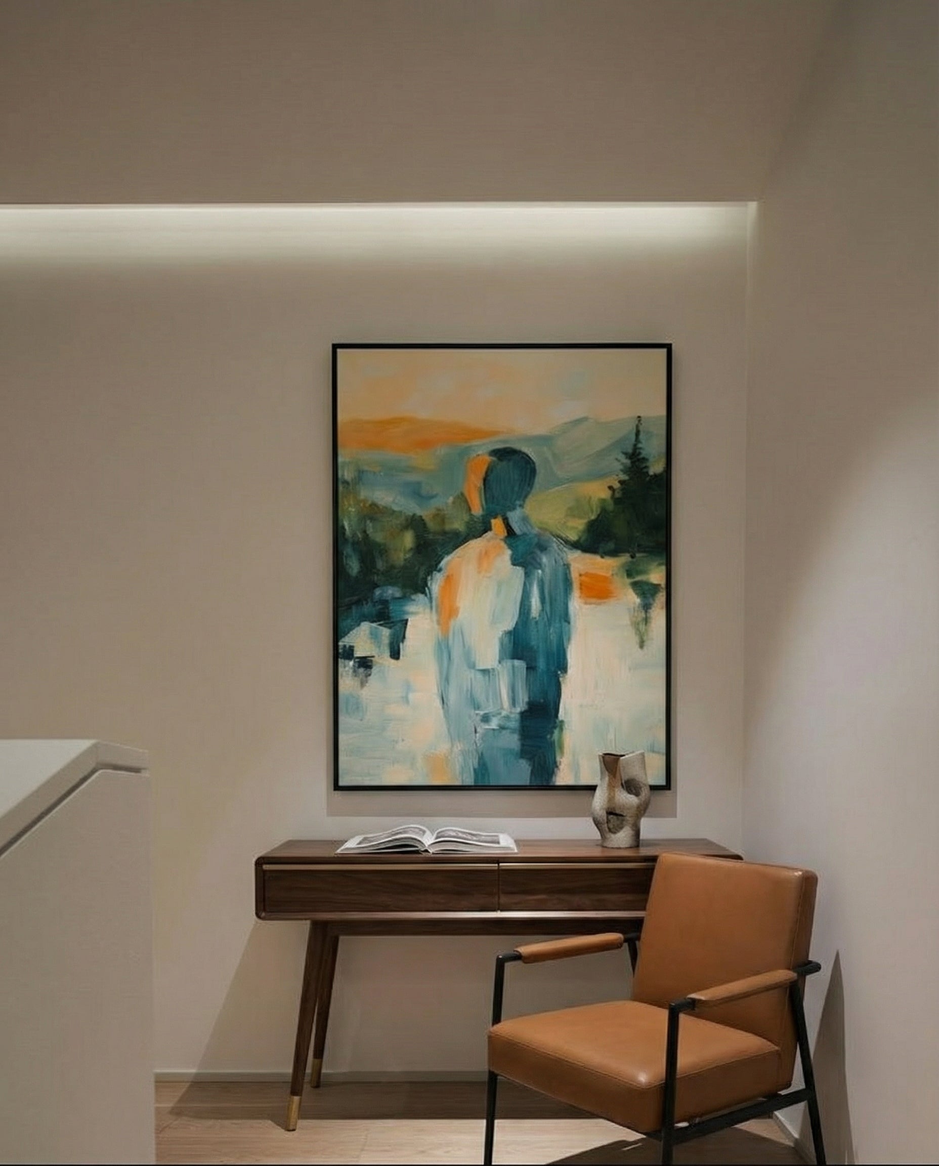 Lone Silhouette in Abstract Landscape