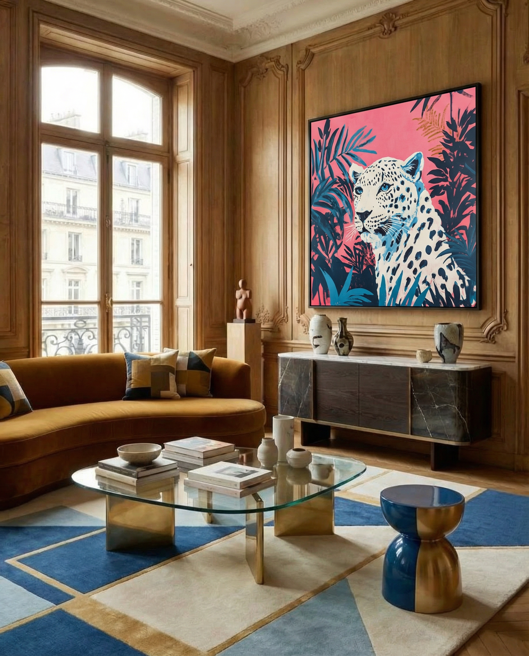 Snow Leopard in the Pink Jungle