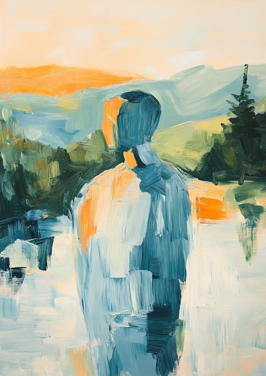 Lone Silhouette in Abstract Landscape