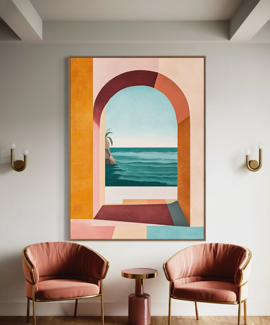 Architectural Archway Seascape Painting