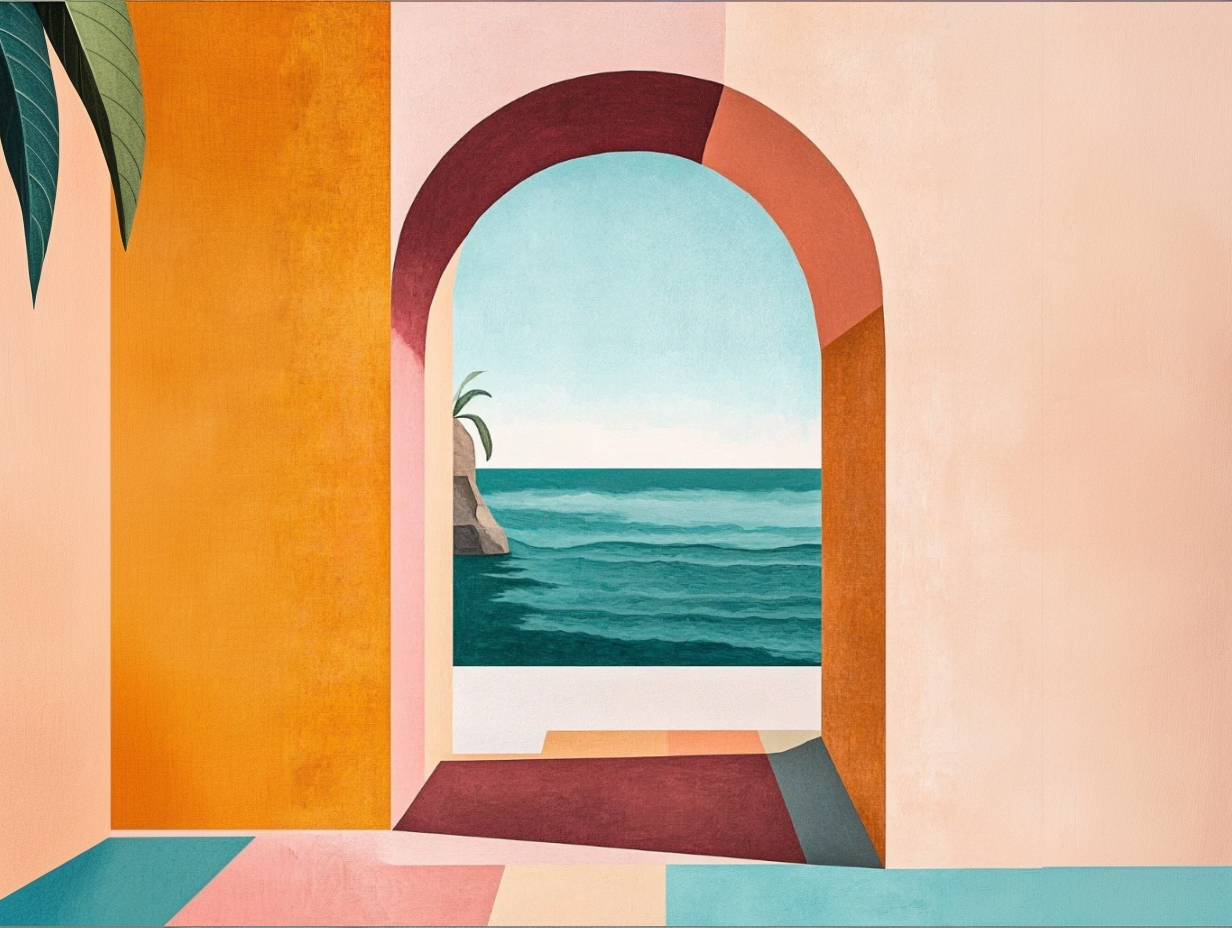 Architectural Archway Seascape Painting