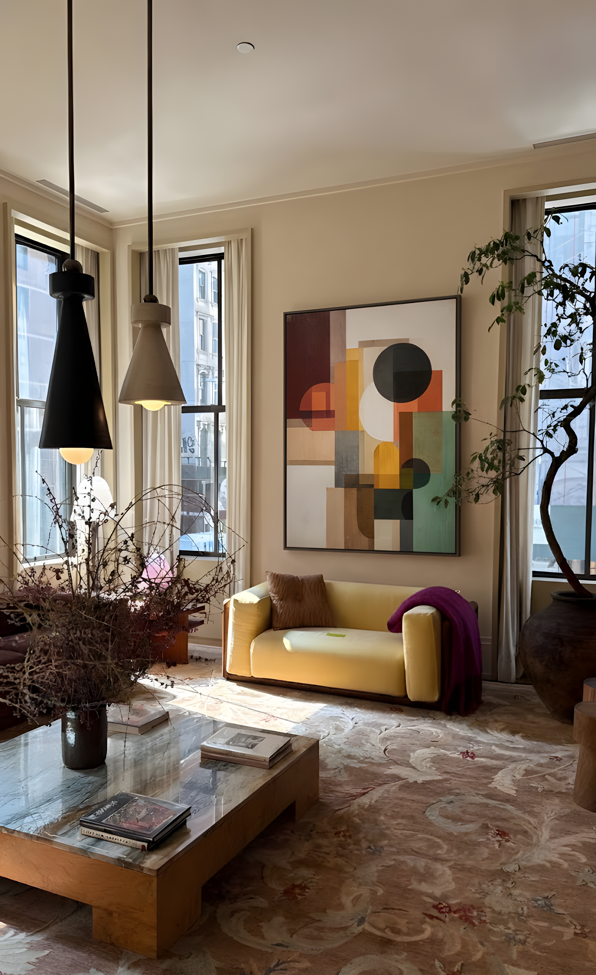 Geometric Abstract Art with Retro Color Palette