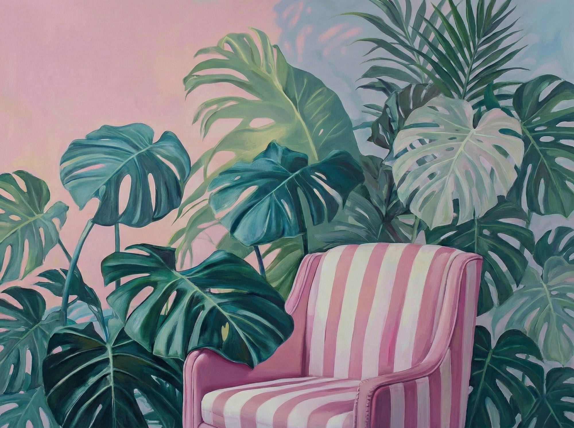 Tropical Greenery and Pink Sofa