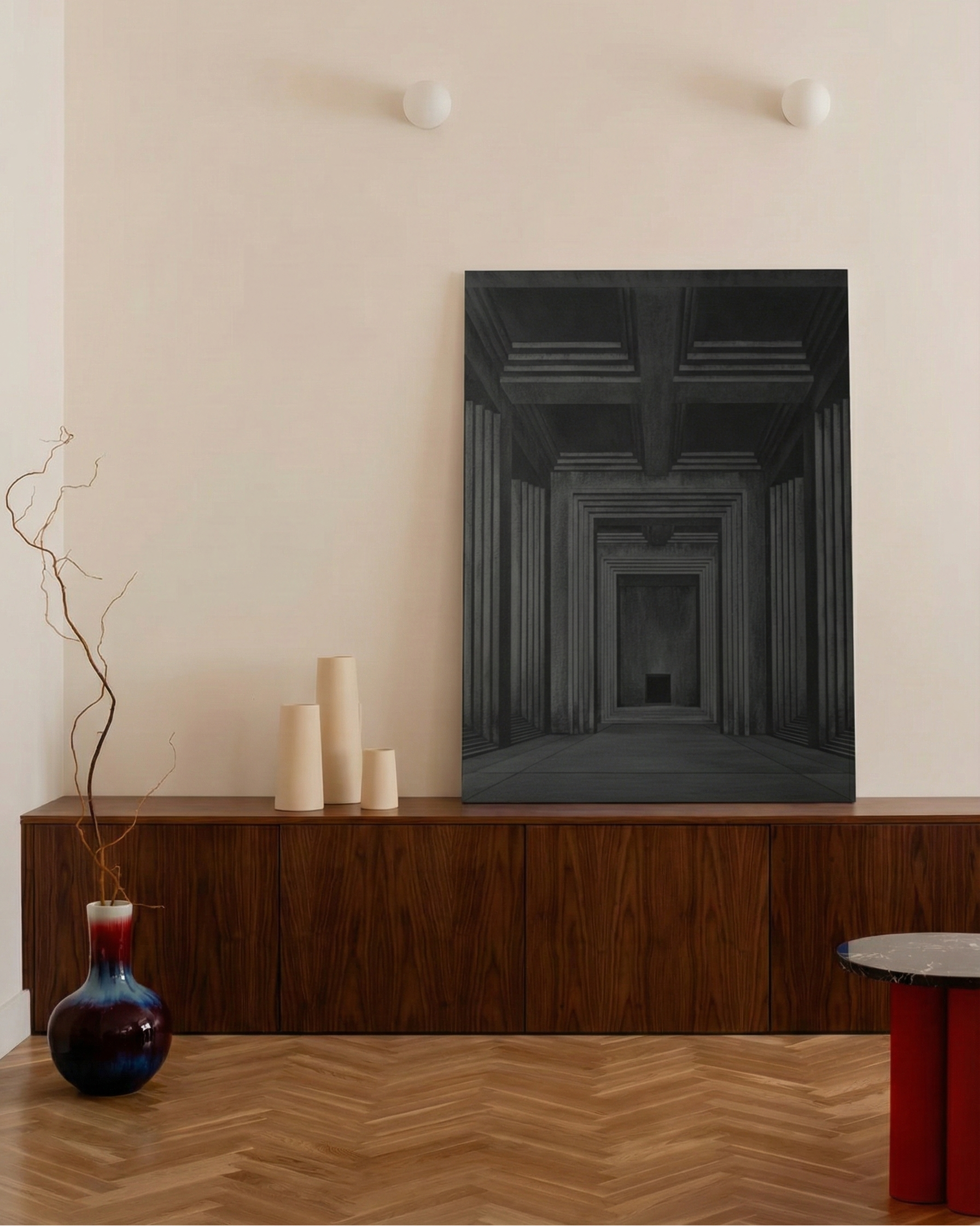 Black and White Geometric Architectural Corridor