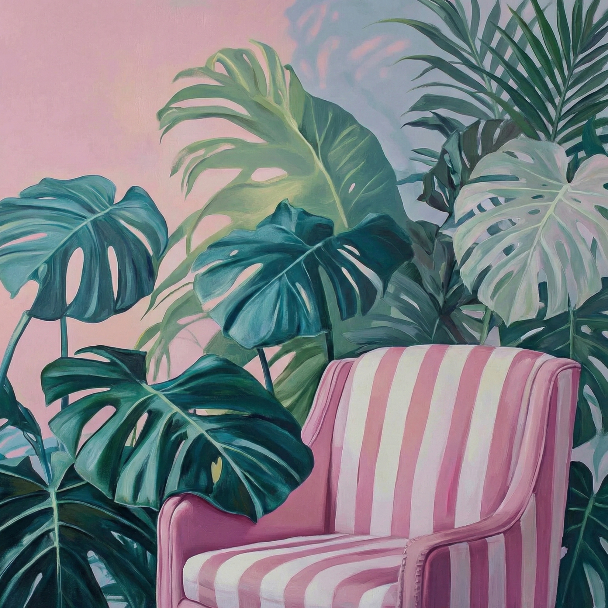 Tropical Greenery and Pink Sofa