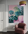 Tropical Greenery and Pink Sofa