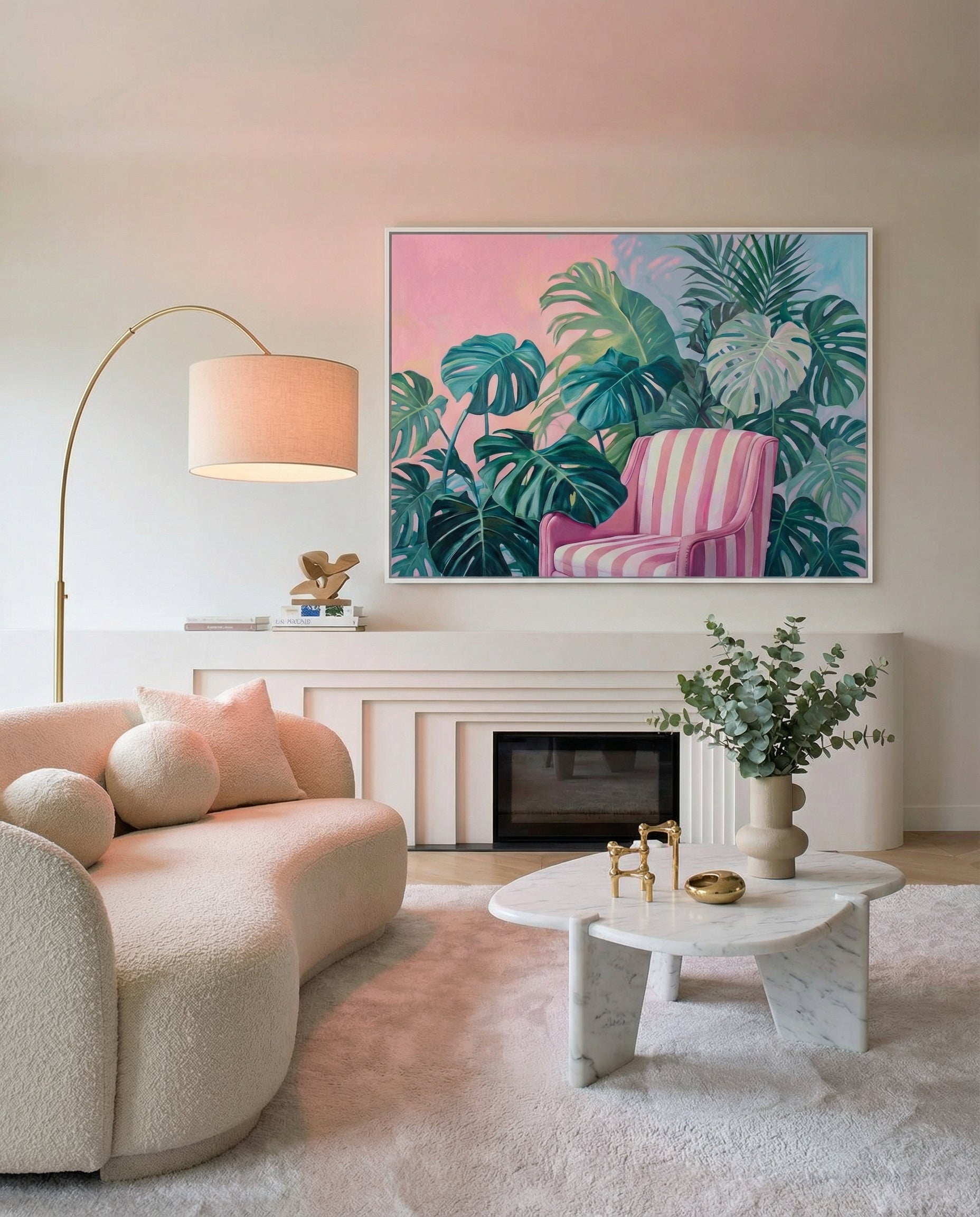 Tropical Greenery and Pink Sofa