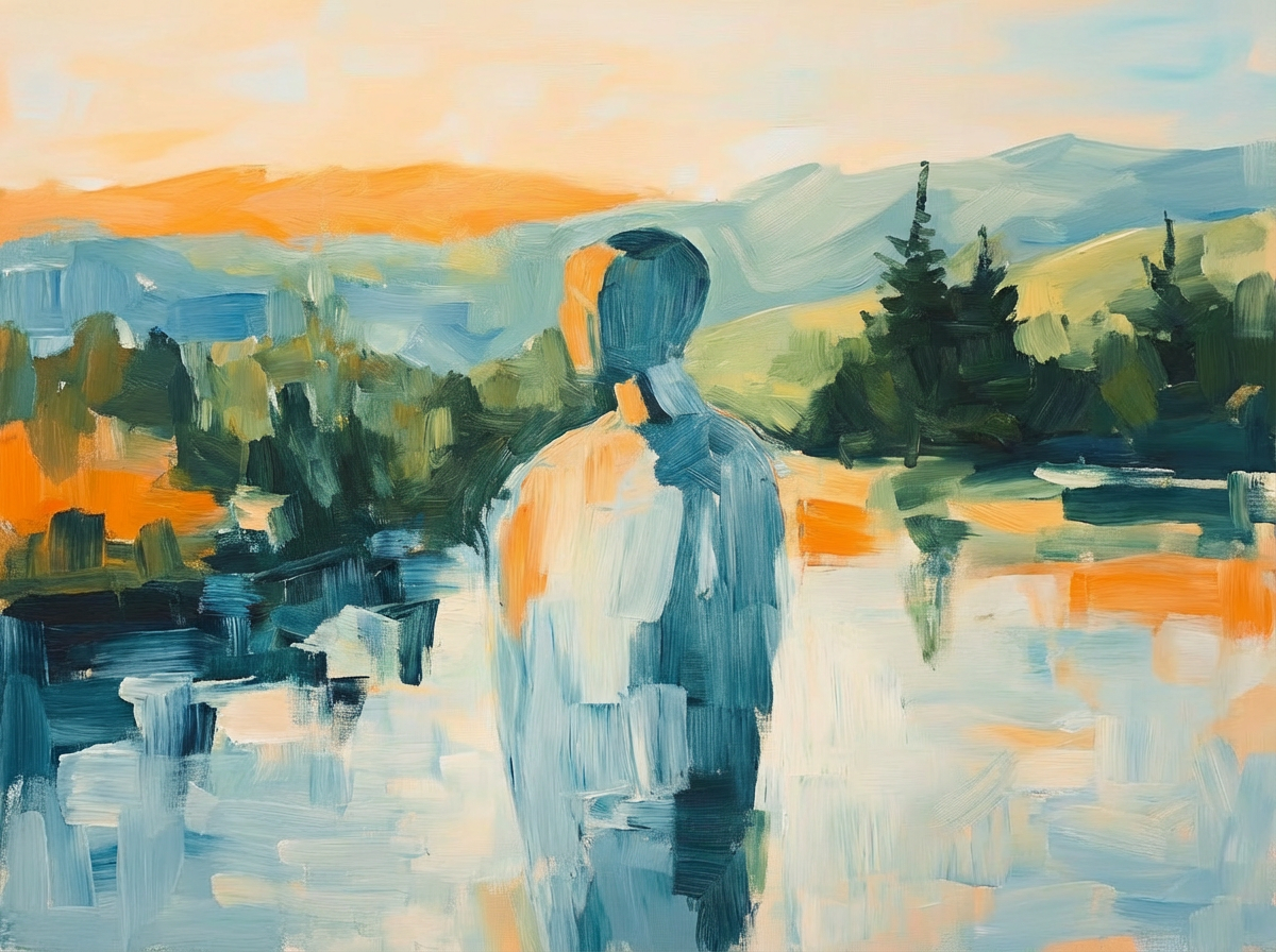 Lone Silhouette in Abstract Landscape