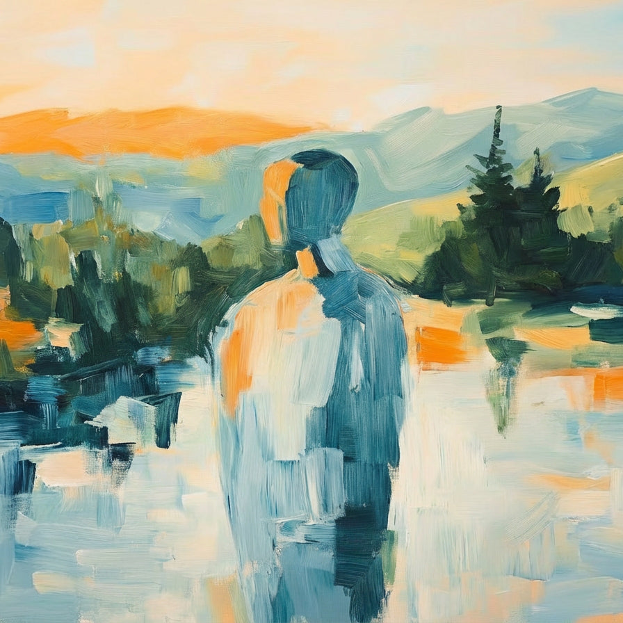 Lone Silhouette in Abstract Landscape