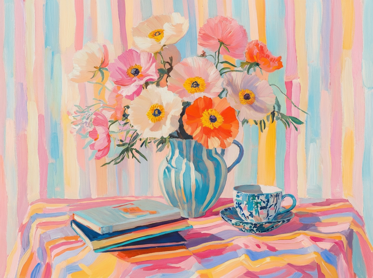 Colorful Poppy Still Life Oil Painting