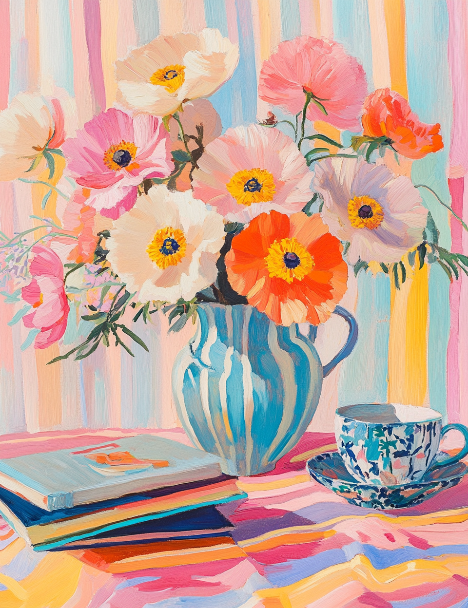 Colorful Poppy Still Life Oil Painting