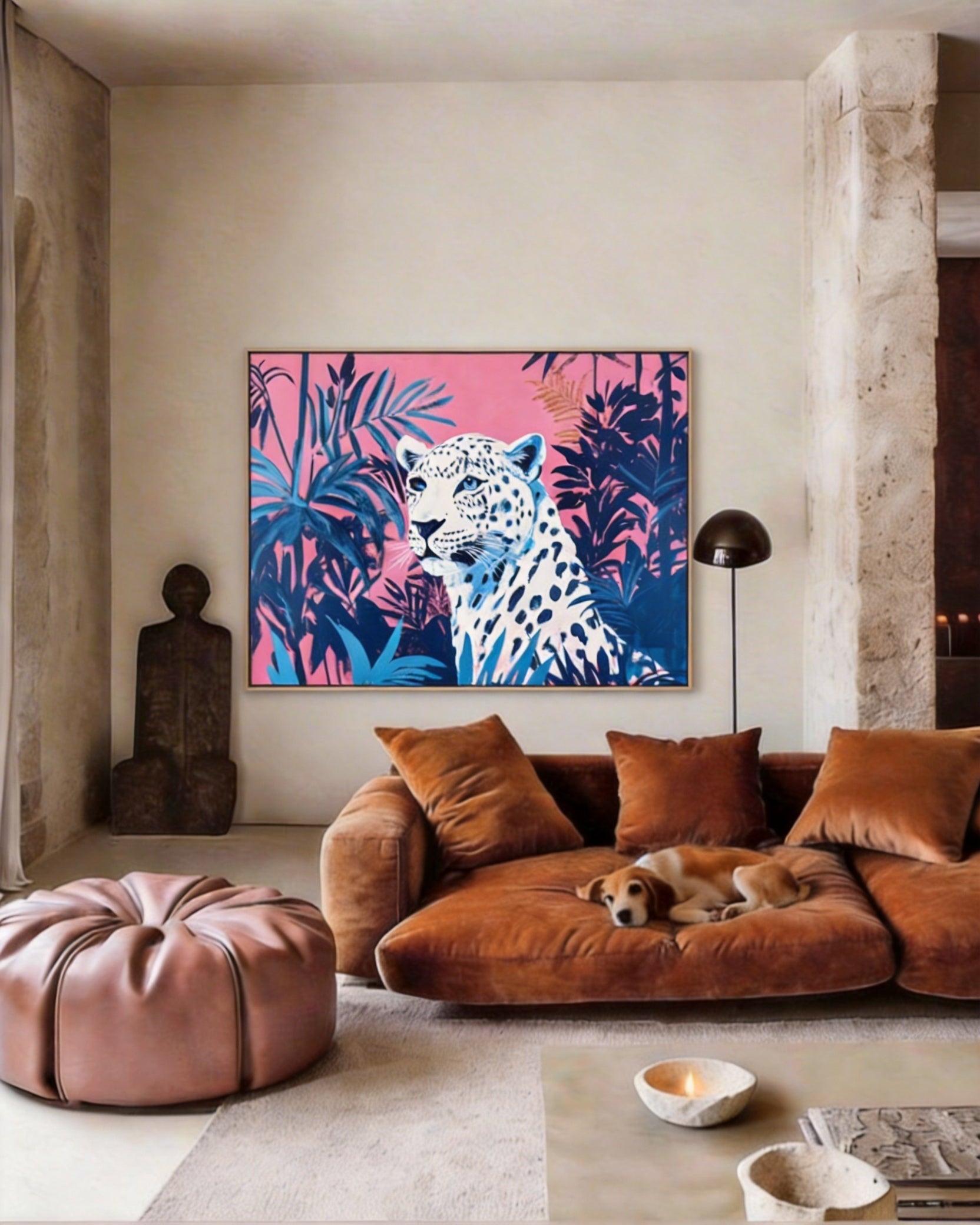 Snow Leopard in the Pink Jungle